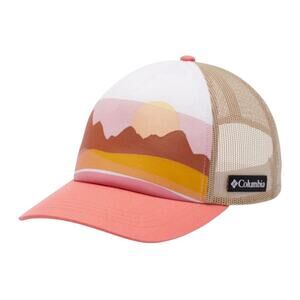 COLUMBIA Trucker Style Women Pink Coral Tan Snap Back Adjustable Hat Cap O/S